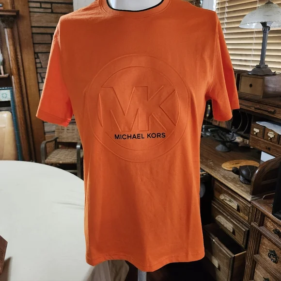 Michael Kors Bold And Vibrant Orange Embossed Short Sleeve T-Shirt In Unisex Med - Picture 2 of 12